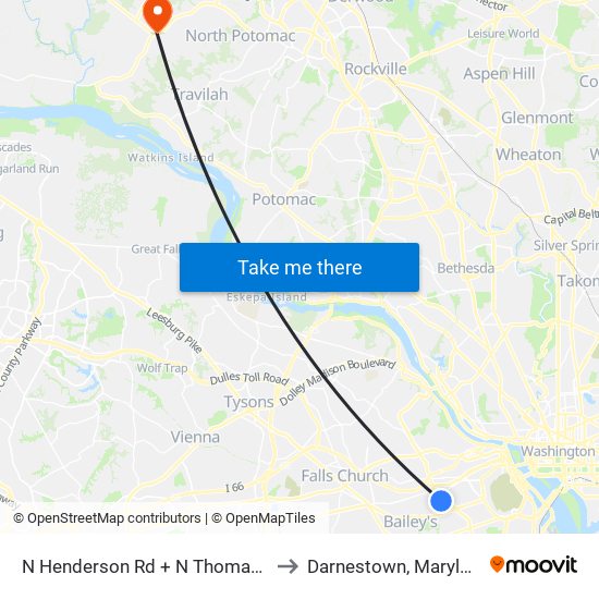 N Henderson Rd + N Thomas St to Darnestown, Maryland map