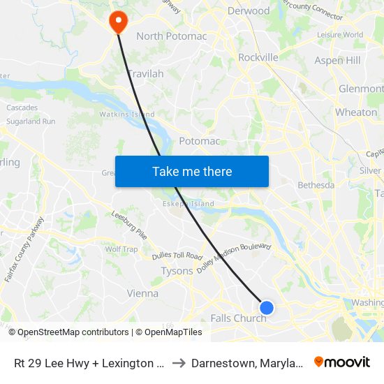 Rt 29 Lee Hwy + Lexington St to Darnestown, Maryland map