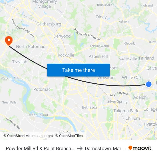 Powder Mill Rd & Paint Branch Home to Darnestown, Maryland map