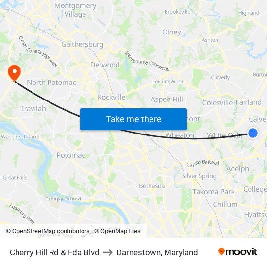 Cherry Hill Rd & Fda Blvd to Darnestown, Maryland map