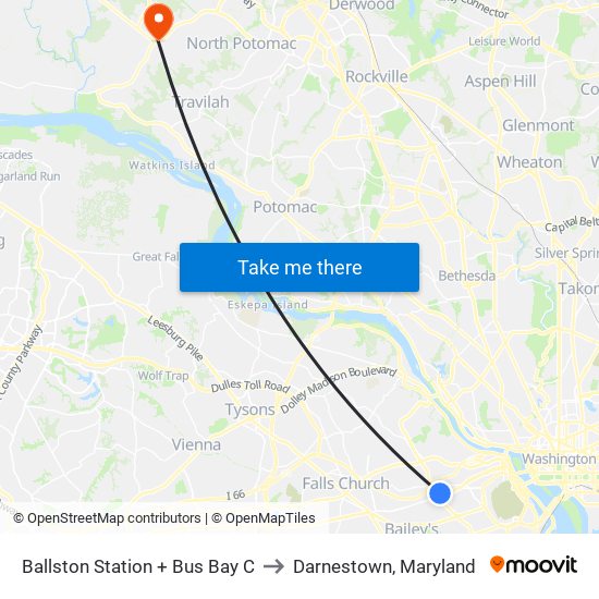 Ballston Station + Bus Bay C to Darnestown, Maryland map