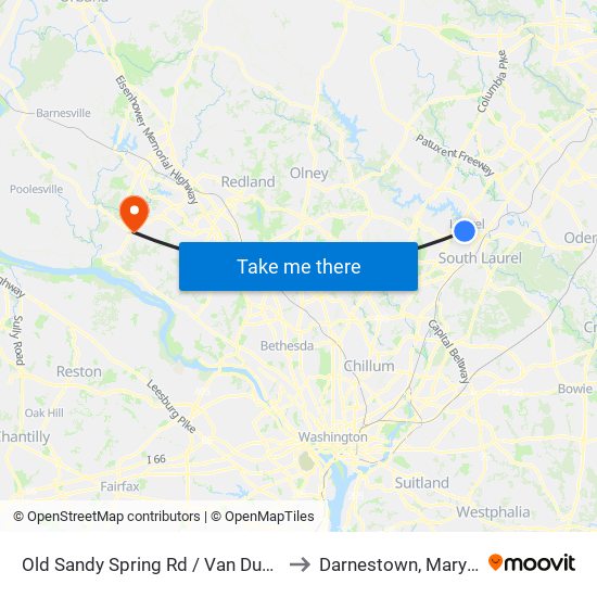 Old Sandy Spring Rd / Van Dusen Rd to Darnestown, Maryland map