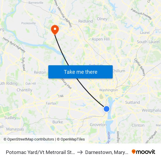 Potomac Yard/Vt Metrorail Station to Darnestown, Maryland map