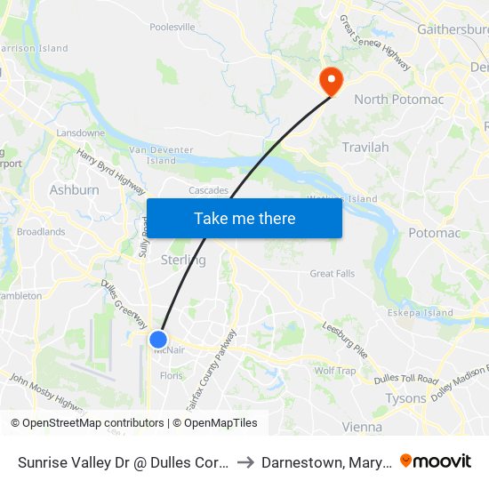 Sunrise Valley Dr @ Dulles Corner Dr to Darnestown, Maryland map