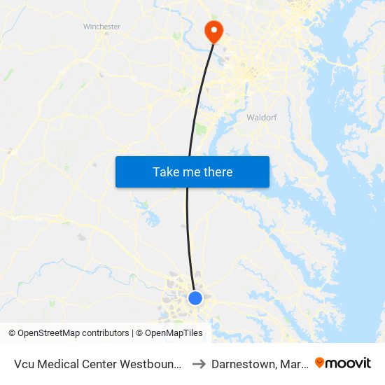 Vcu Medical Center Westbound Station to Darnestown, Maryland map