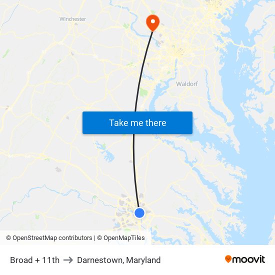 Broad + 11th to Darnestown, Maryland map