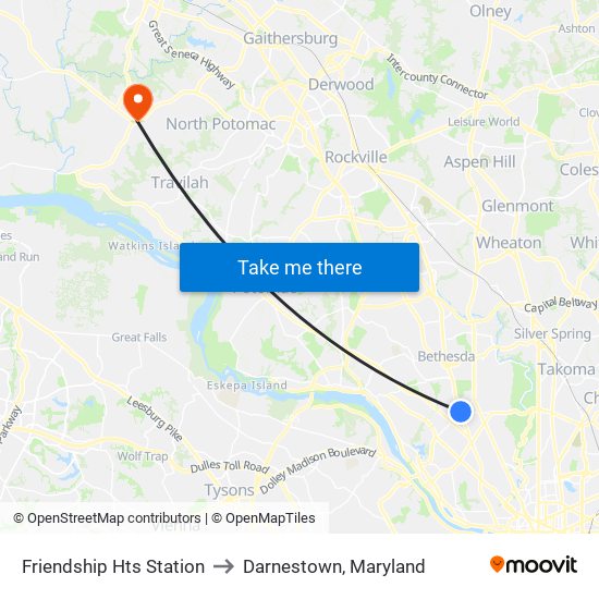 Friendship Hts Station to Darnestown, Maryland map