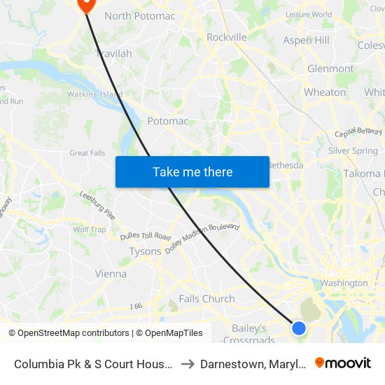 Columbia Pk & S Court House Rd to Darnestown, Maryland map