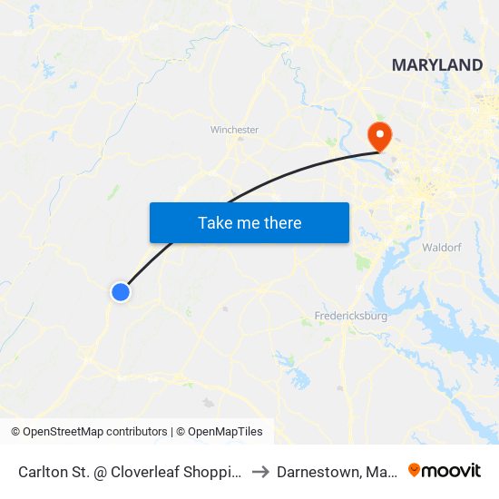 Carlton St. @ Cloverleaf Shopping Center to Darnestown, Maryland map