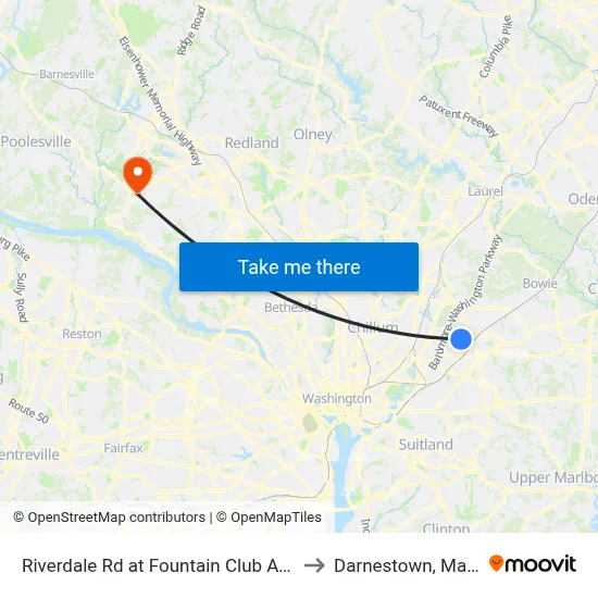 Riverdale Rd at Fountain Club Apartments to Darnestown, Maryland map