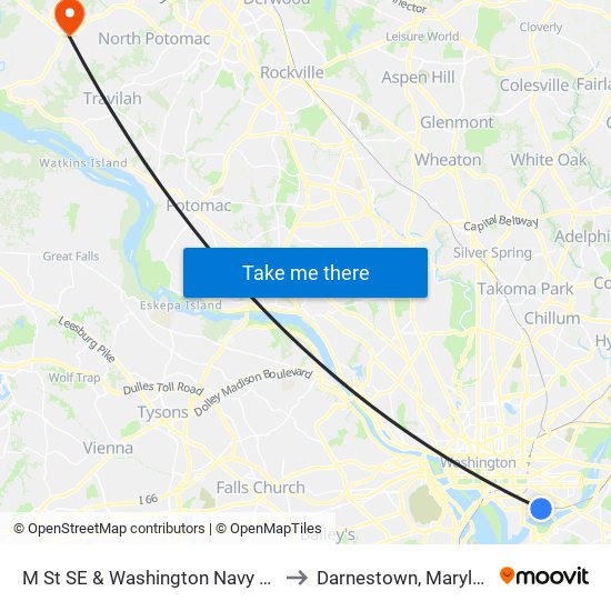 M St SE & Washington Navy Yard to Darnestown, Maryland map