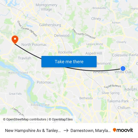 New Hampshire Av & Tanley Rd to Darnestown, Maryland map