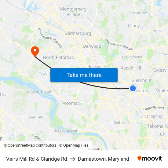 Veirs Mill Rd & Claridge Rd to Darnestown, Maryland map