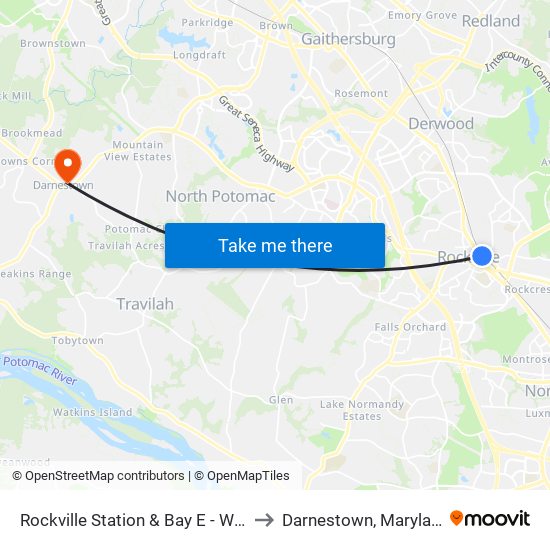 Rockville Station & Bay E - West to Darnestown, Maryland map