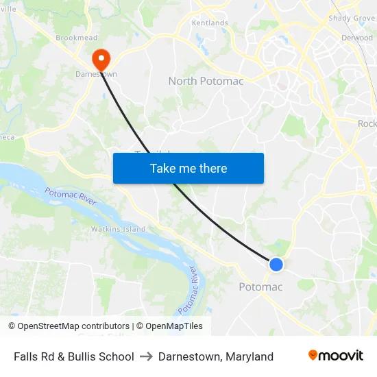 Falls Rd & Bullis School to Darnestown, Maryland map