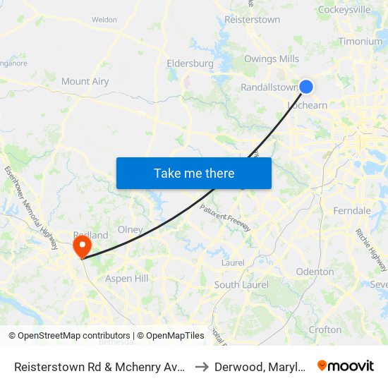 Reisterstown Rd & Mchenry Ave Sb to Derwood, Maryland map