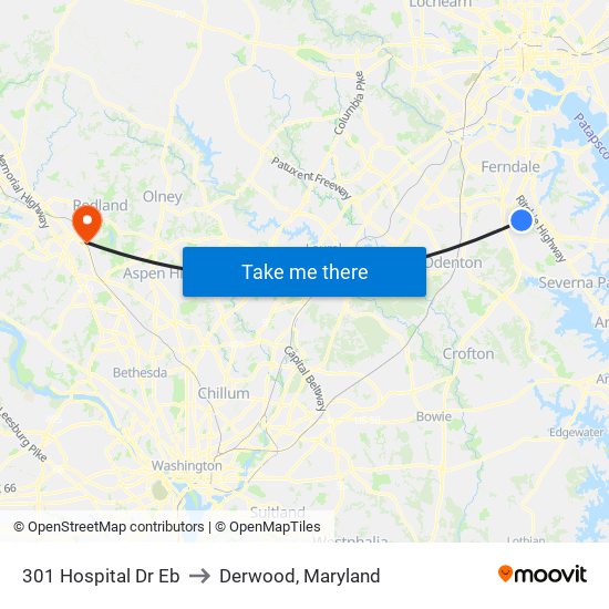 301 Hospital Dr Eb to Derwood, Maryland map