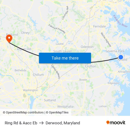 Ring Rd & Aacc Eb to Derwood, Maryland map