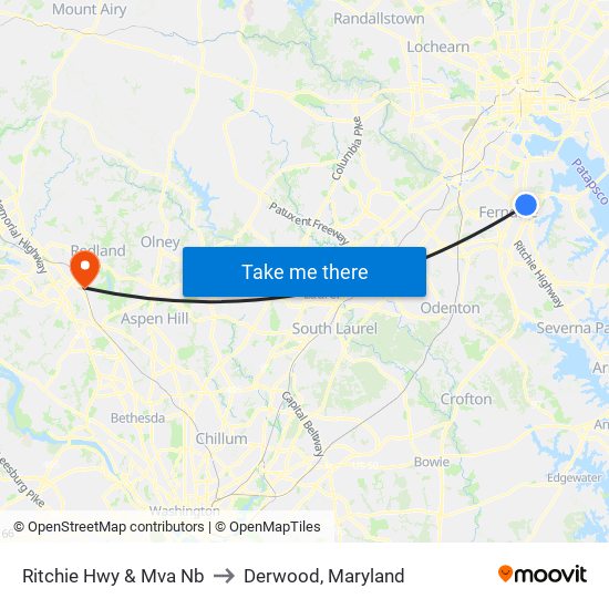 Ritchie Hwy & Mva Nb to Derwood, Maryland map