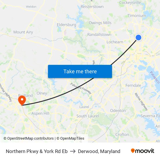 Northern Pkwy & York Rd Eb to Derwood, Maryland map