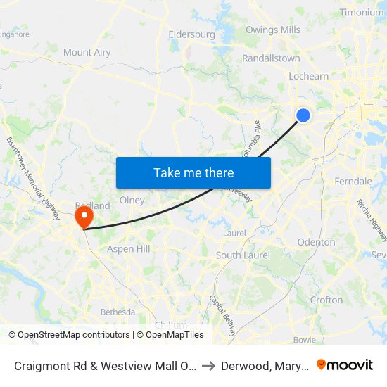 Craigmont Rd & Westview Mall Opp Wb to Derwood, Maryland map