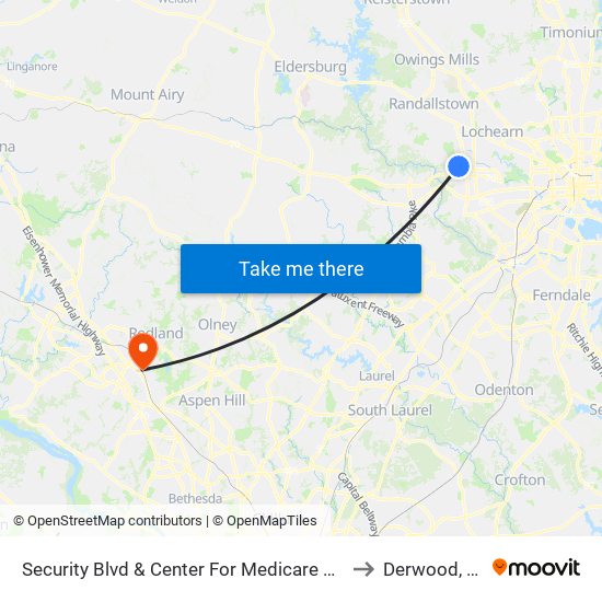 Security Blvd & Center For Medicare And Medicaid Services Eb to Derwood, Maryland map