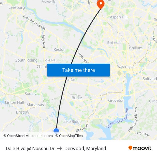 Dale Blvd @ Nassau Dr to Derwood, Maryland map