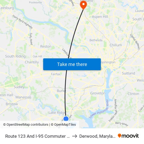 Route 123 And I-95  Commuter Lot to Derwood, Maryland map