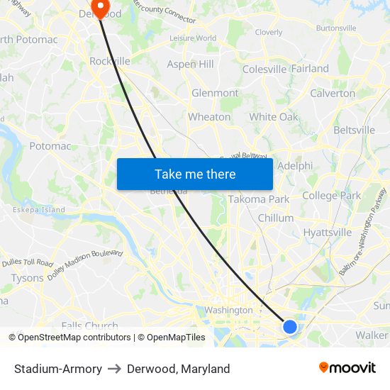 Stadium-Armory to Derwood, Maryland map