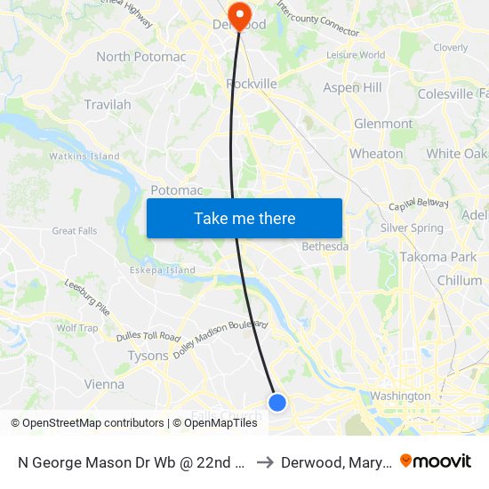 N George Mason Dr Wb @ 22nd St N Ns to Derwood, Maryland map