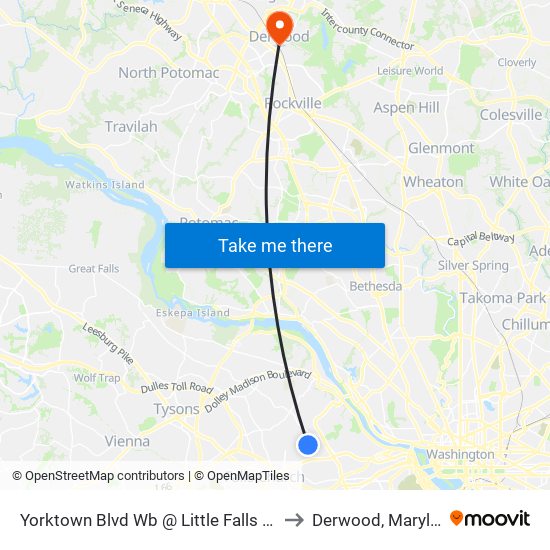 Yorktown Blvd Wb @ Little Falls Rd Ns to Derwood, Maryland map