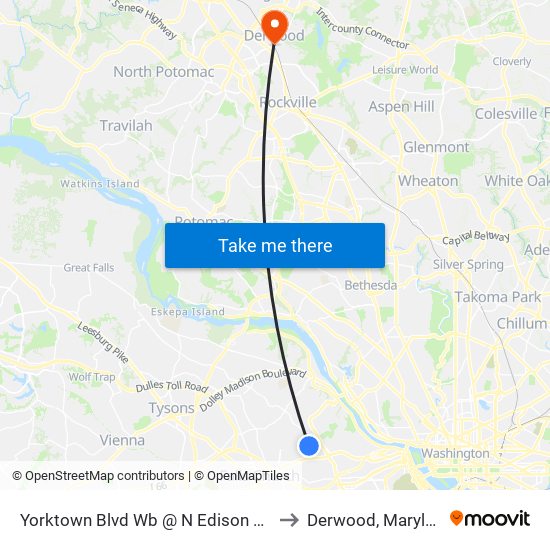 Yorktown Blvd Wb @ N Edison St Ns to Derwood, Maryland map
