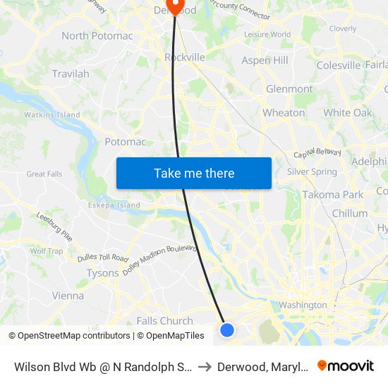 Wilson Blvd Wb @ N Randolph St MB to Derwood, Maryland map