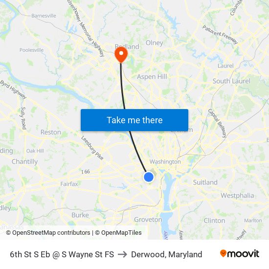 6th St S Eb @ S Wayne St FS to Derwood, Maryland map