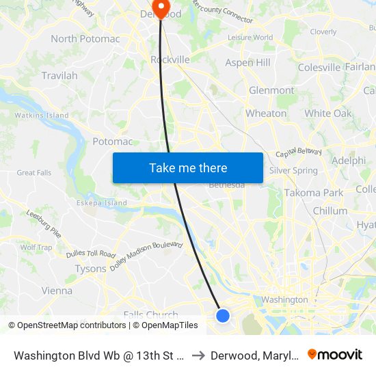 Washington Blvd Wb @ 13th St N Ns to Derwood, Maryland map