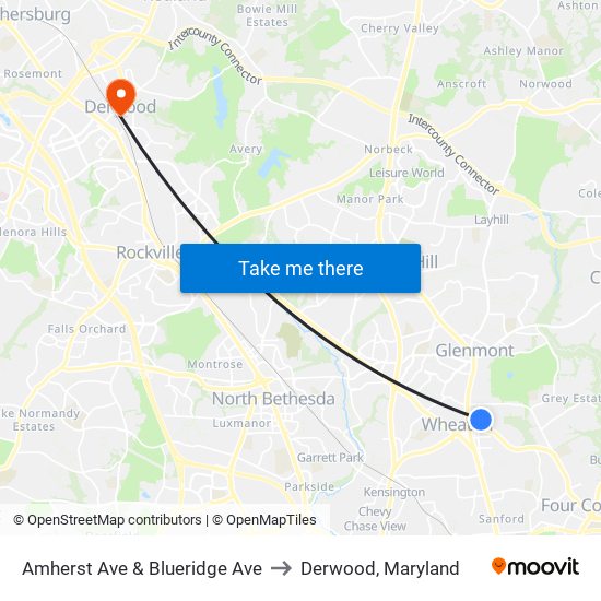 Amherst Ave & Blueridge Ave to Derwood, Maryland map