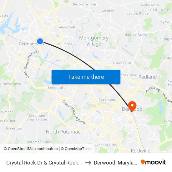 Crystal Rock Dr & Crystal Rock Ct to Derwood, Maryland map