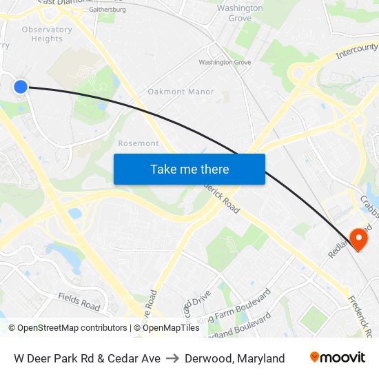 W Deer Park Rd & Cedar Ave to Derwood, Maryland map