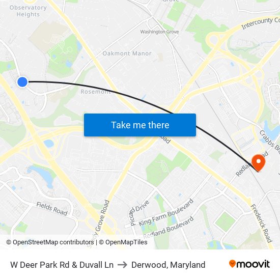 W Deer Park Rd & Duvall Ln to Derwood, Maryland map