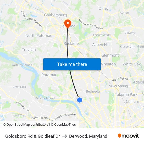 Goldsboro Rd & Goldleaf Dr to Derwood, Maryland map