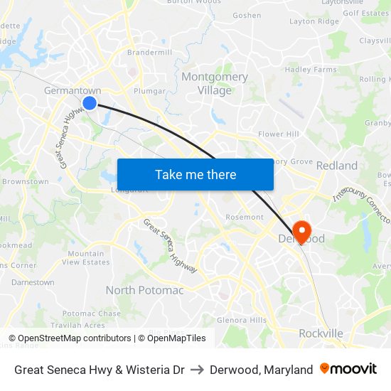 Great Seneca Hwy & Wisteria Dr to Derwood, Maryland map