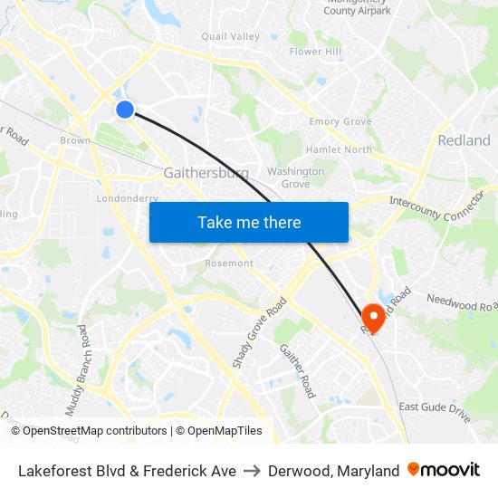 Lakeforest Blvd & Frederick Ave to Derwood, Maryland map