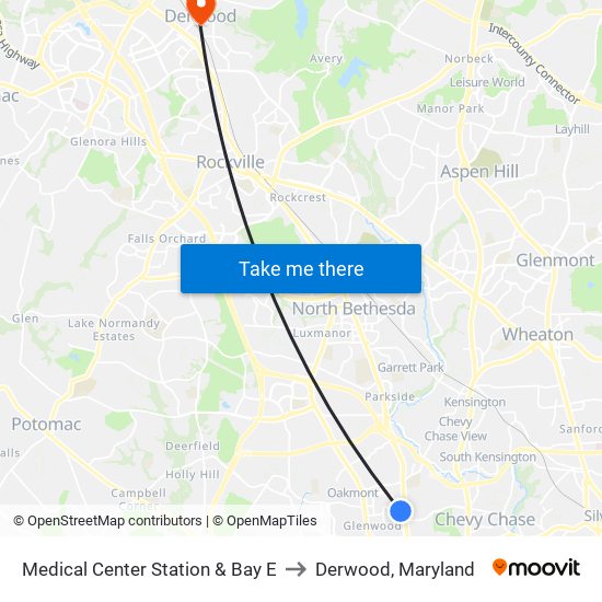 Medical Center Station & Bay E to Derwood, Maryland map
