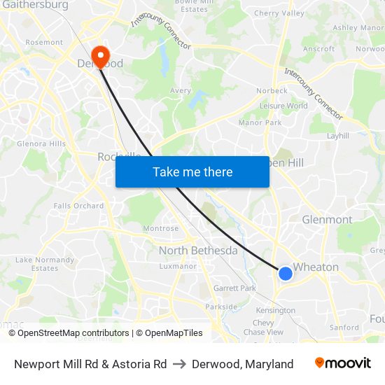 Newport Mill Rd & Astoria Rd to Derwood, Maryland map