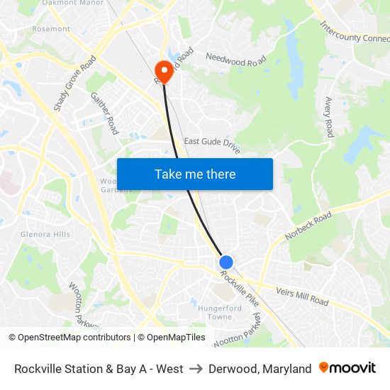 Rockville Station & Bay A - West to Derwood, Maryland map