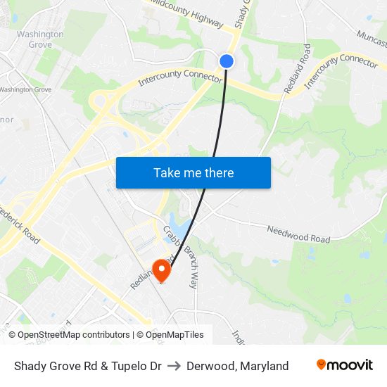 Shady Grove Rd & Tupelo Dr to Derwood, Maryland map