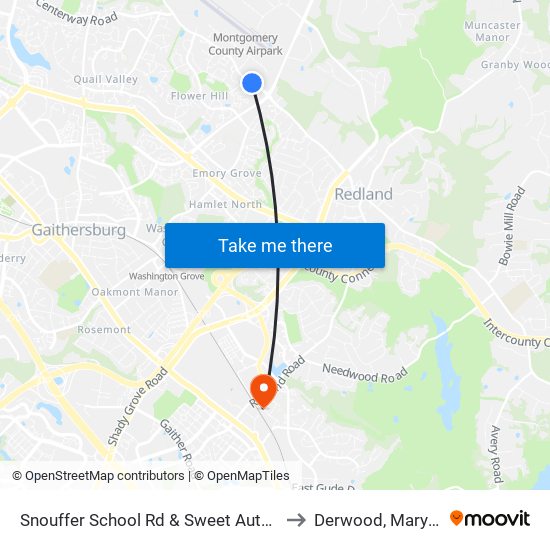 Snouffer School Rd & Sweet Autumn Dr to Derwood, Maryland map