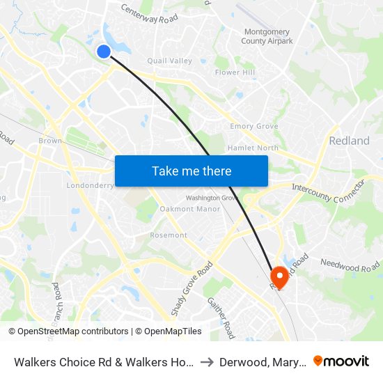 Walkers Choice Rd & Walkers House Rd to Derwood, Maryland map