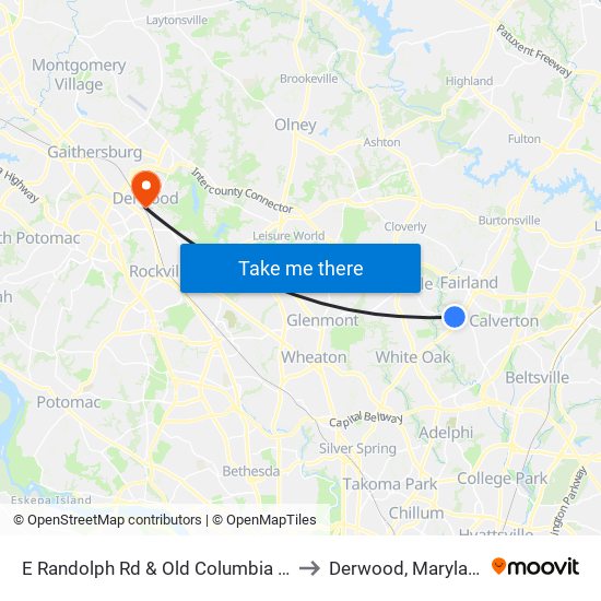 E Randolph Rd & Old Columbia Pk to Derwood, Maryland map