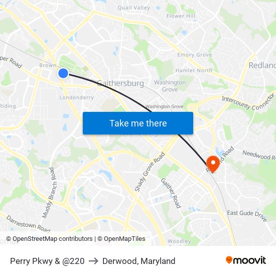 Perry Pkwy & @220 to Derwood, Maryland map